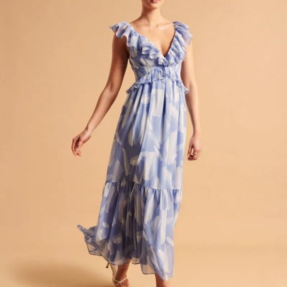 Abercrombie & Fitch Blue and White Ruffle Dress - Picture 3 of 4